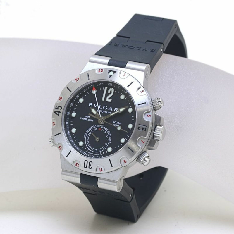 寶格麗 Diagono Scuba GMT 日期腕錶 SD38SVDGMT SD38SGMT 男士不鏽鋼橡膠錶帶 40186-1
