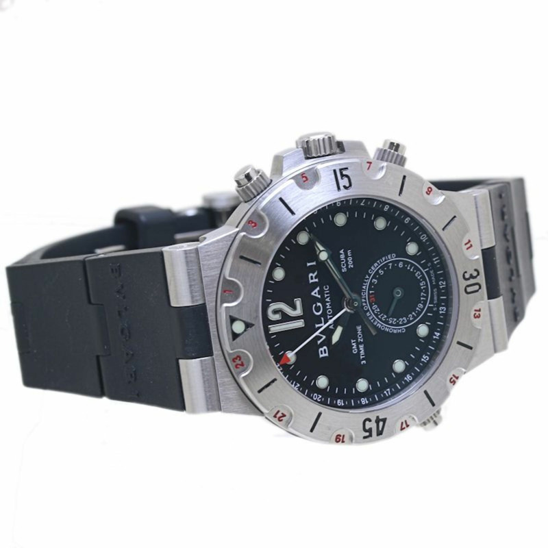 寶格麗 Diagono Scuba GMT 日期腕錶 SD38SVDGMT SD38SGMT 男士不鏽鋼橡膠錶帶 40186-3