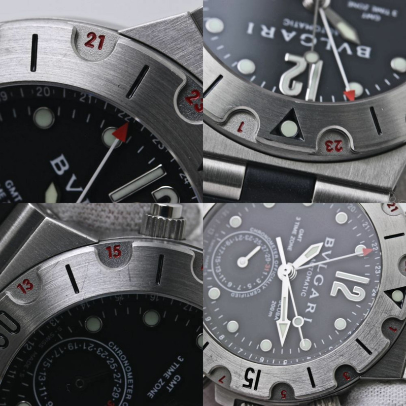 寶格麗 Diagono Scuba GMT 日期腕錶 SD38SVDGMT SD38SGMT 男士不鏽鋼橡膠錶帶 40186-4