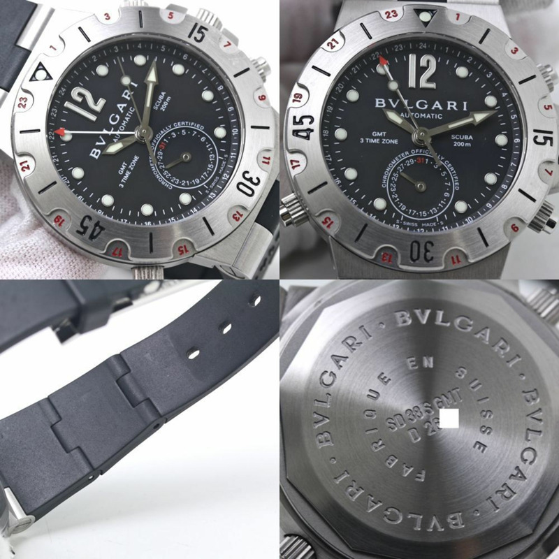 寶格麗 Diagono Scuba GMT 日期腕錶 SD38SVDGMT SD38SGMT 男士不鏽鋼橡膠錶帶 40186-6