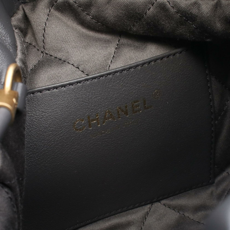 香奈兒 22 迷你絎縫斜背鏈條包 AS3980 皮革 灰色 金色五金-3