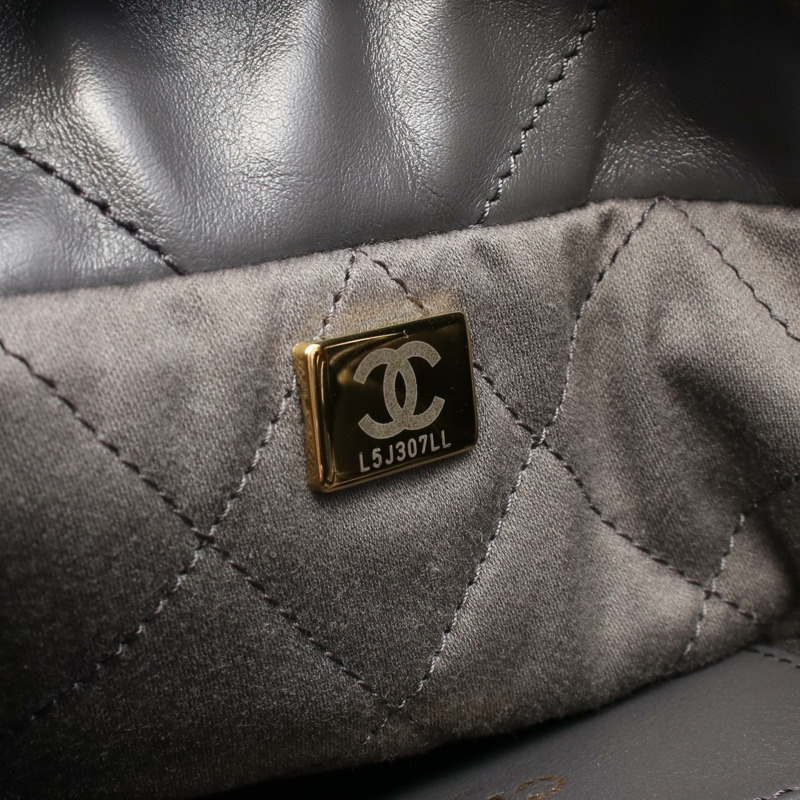 香奈兒 22 迷你絎縫斜背鏈條包 AS3980 皮革 灰色 金色五金-4