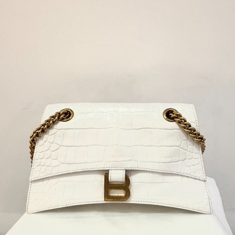 BALENCIAGA白鱷魚壓紋沙漏掀蓋鍊包-1