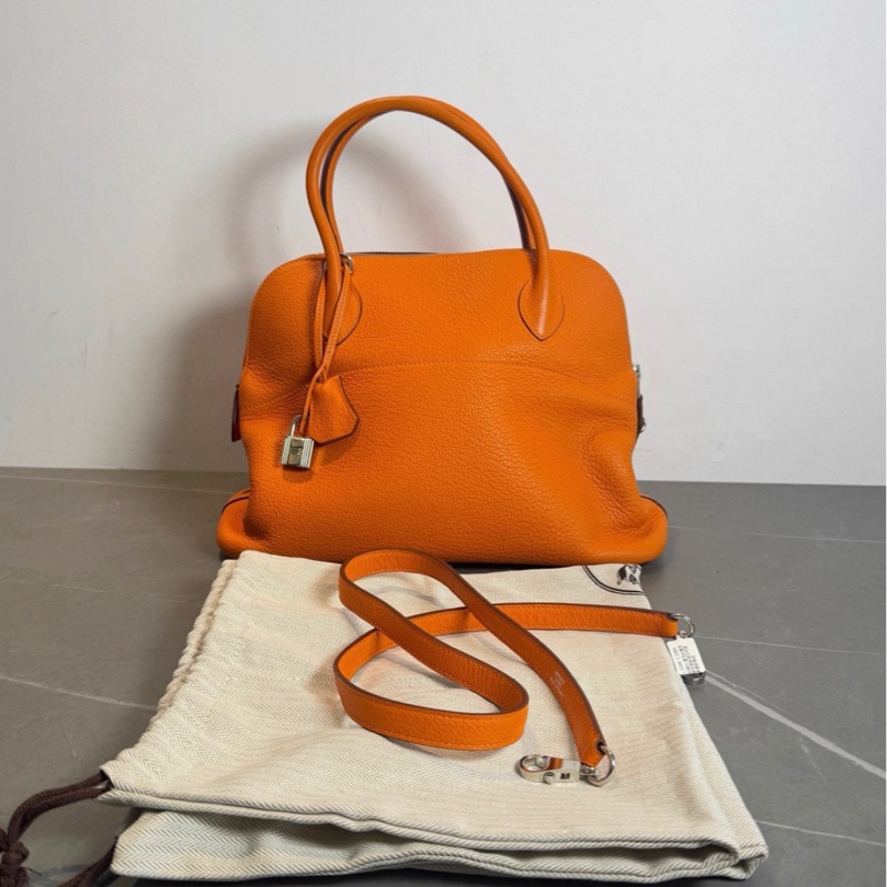 98新️Hermes/愛馬仕Bolide保齡球包31橘色框M-0