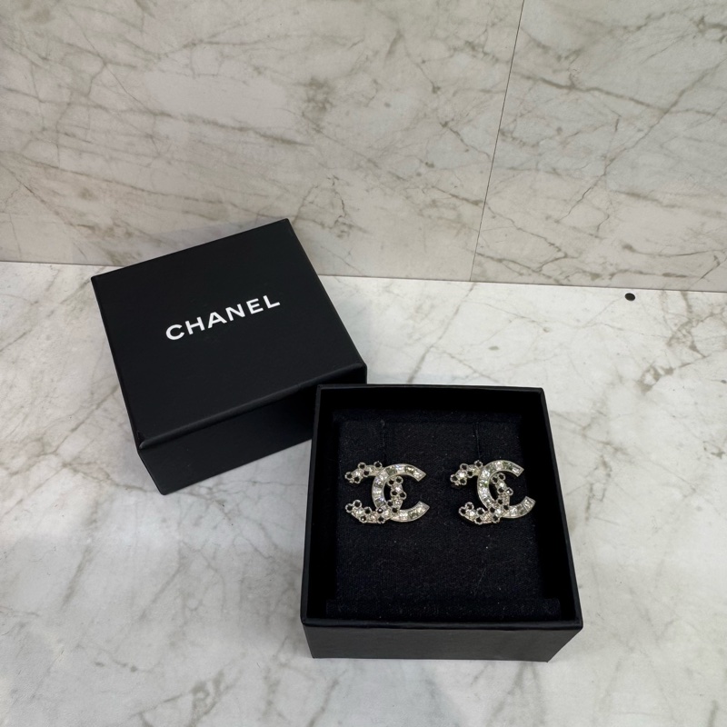 Chanel 水鑽拚黑雙C耳環-0