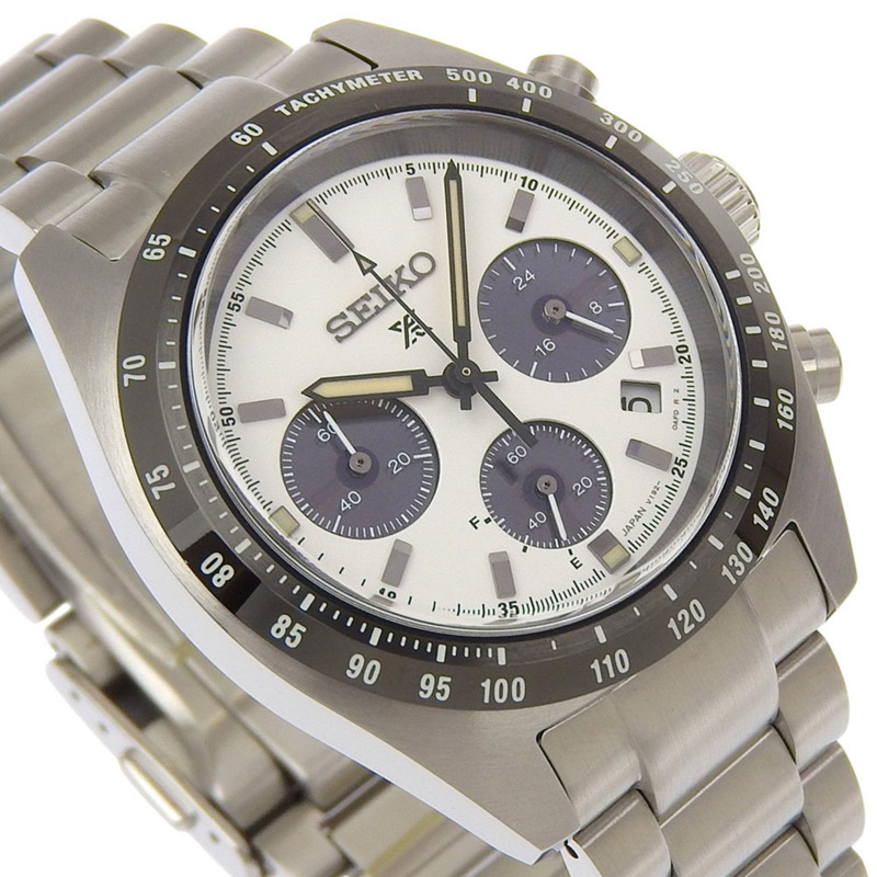 精工 Prospec Speed Timer 男士腕錶 V192-0AF0 不鏽鋼日本製造太陽能計時表,白色錶盤-2