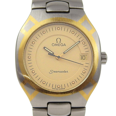 歐米茄海馬系列北極星腕錶，1438 1455.448 型機芯，不鏽鋼材質，1993 年，石英機芯，模擬顯示，金色錶盤，女士款。