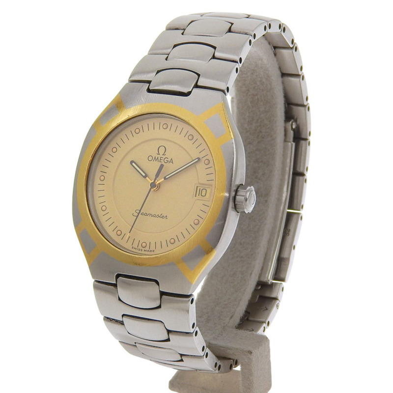 歐米茄海馬系列北極星腕錶,1438 1455.448 型機芯,不鏽鋼材質,1993 年,石英機芯,模擬顯示,金色錶盤,女士款。-1