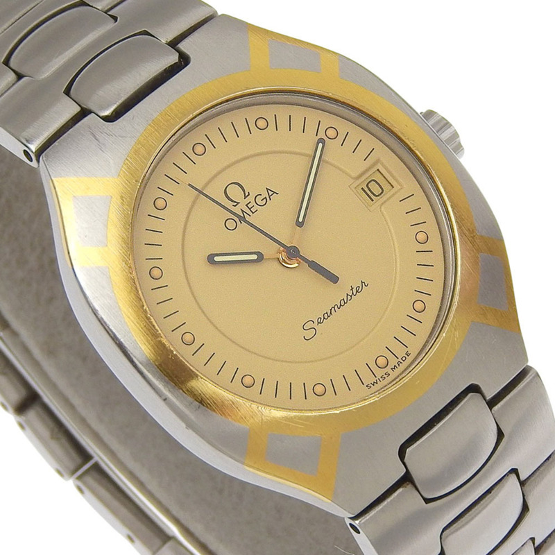 歐米茄海馬系列北極星腕錶,1438 1455.448 型機芯,不鏽鋼材質,1993 年,石英機芯,模擬顯示,金色錶盤,女士款。-2