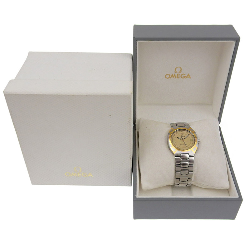 歐米茄海馬系列北極星腕錶,1438 1455.448 型機芯,不鏽鋼材質,1993 年,石英機芯,模擬顯示,金色錶盤,女士款。-7