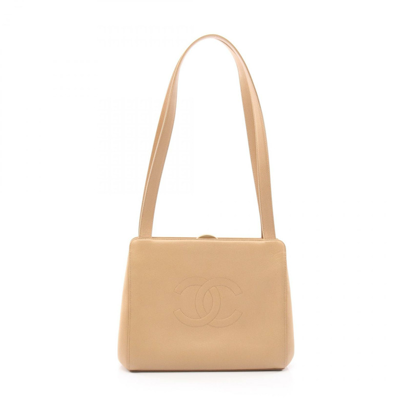 香奈兒 Jumbo COCO 標誌單背包,小牛皮,米色,二手,女士,金色五金-0