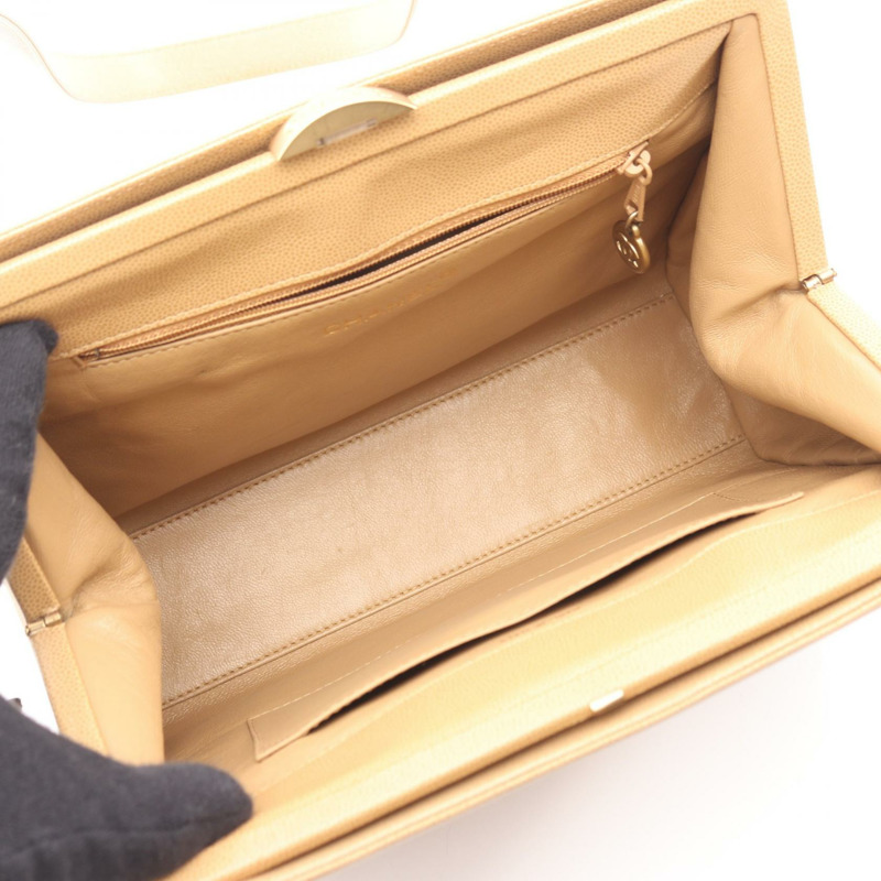 香奈兒 Jumbo COCO 標誌單背包,小牛皮,米色,二手,女士,金色五金-2