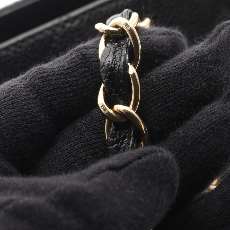 香奈兒 (CHANEL) Matelasse 手提鏈條單肩背包,黑色,小牛皮材質,二手,金色五金-9