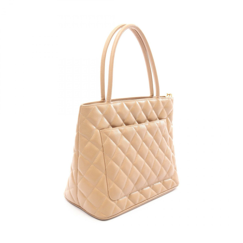 香奈兒 (CHANEL) Medallion 手提包 A01804 小牛皮 米色 二手 女士 金色五金 CC Coco-1