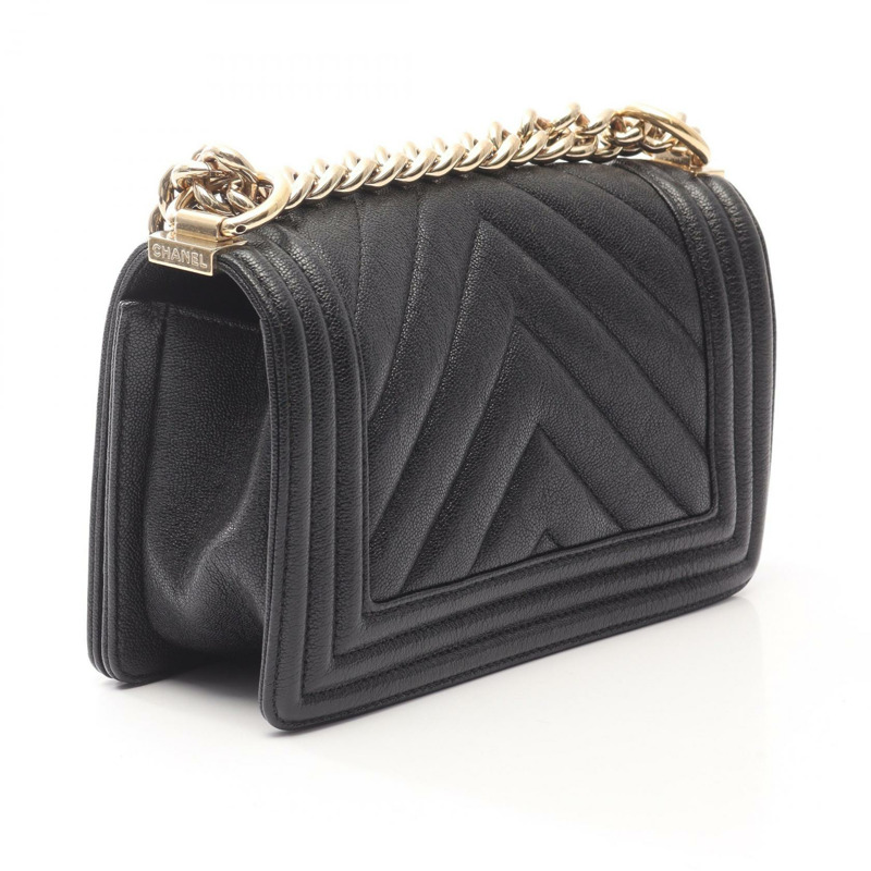 香奈兒 Boy Chanel 小號鏈條單背包 A67085 黑色粒面小牛皮 二手 金色五金 CC-1