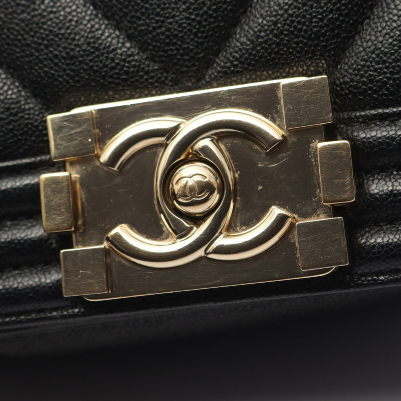 香奈兒 Boy Chanel 小號鏈條單背包 A67085 黑色粒面小牛皮 二手 金色五金 CC-6