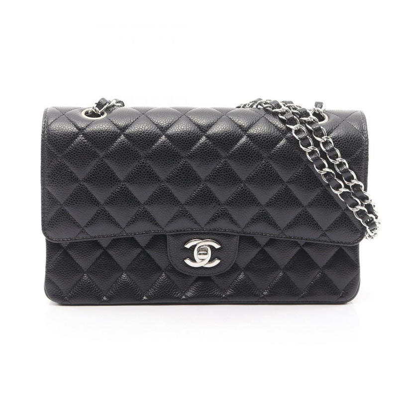 香奈兒 (CHANEL) Matelasse W 翻蓋鏈條肩背包,黑色小牛皮,二手女士 SHW CC-0