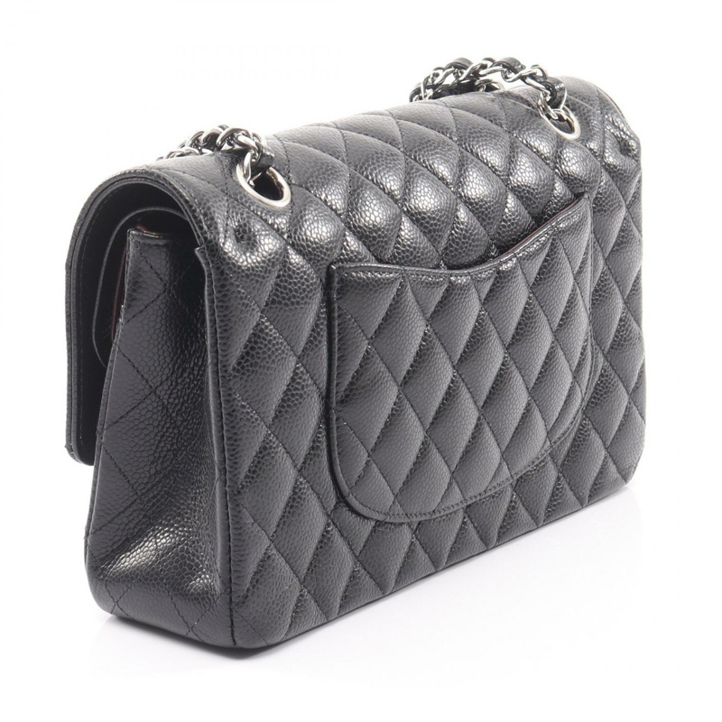 香奈兒 (CHANEL) Matelasse W 翻蓋鏈條肩背包,黑色小牛皮,二手女士 SHW CC-1