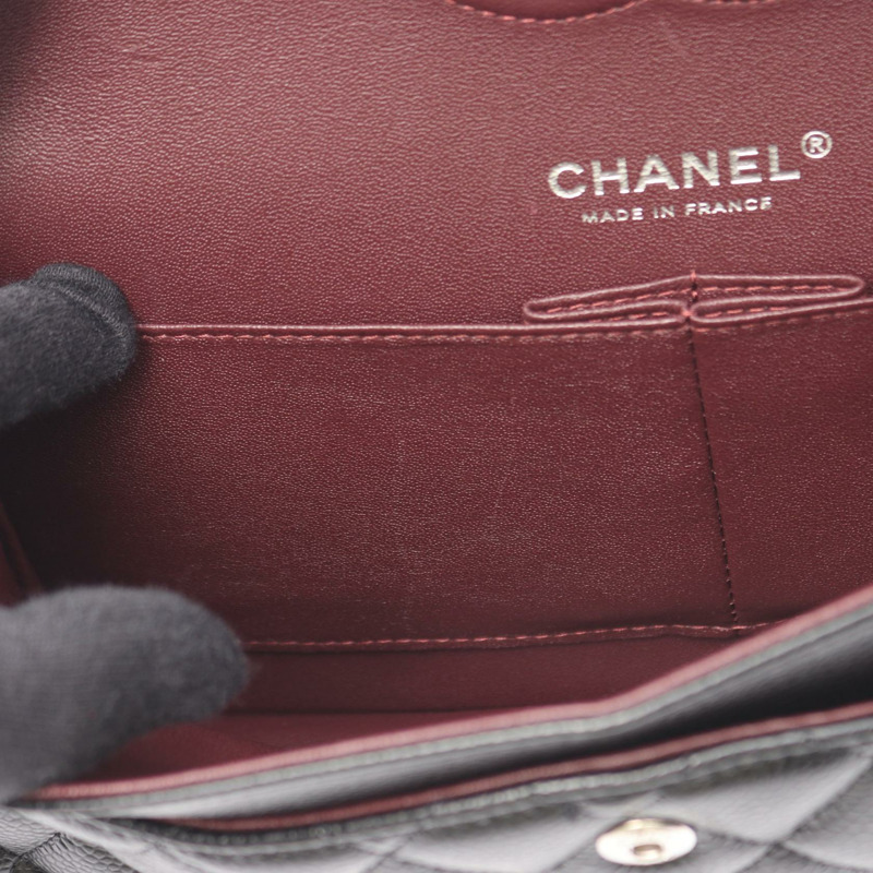 香奈兒 (CHANEL) Matelasse W 翻蓋鏈條肩背包,黑色小牛皮,二手女士 SHW CC-7