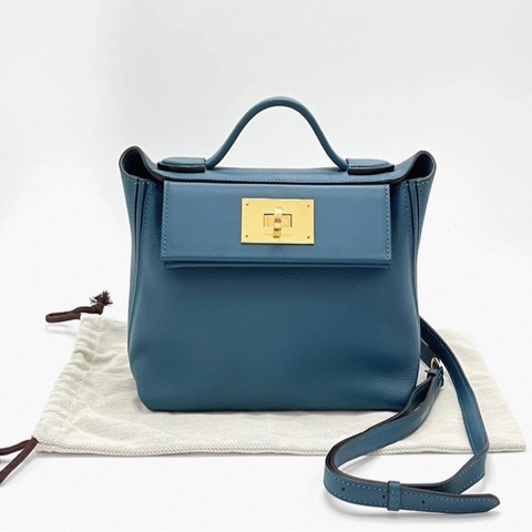 98新 HERMES 鴨子藍 mini 2424 金扣