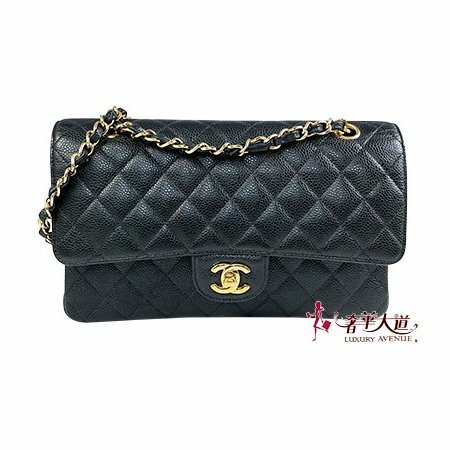 ＊奢華大道國際精品＊【CH0708】CHANEL黑色荔枝紋牛皮COCO 11.12 金釦25CM鏈帶兩用包 A01112