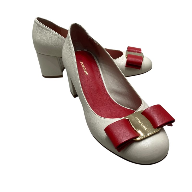 SALVATORE FERRAGAMO 菲拉格慕 6號半 跟鞋 牛皮 紅白 撞色-0