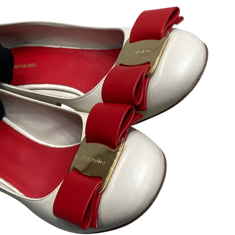 SALVATORE FERRAGAMO 菲拉格慕 6號半 跟鞋 牛皮 紅白 撞色-5