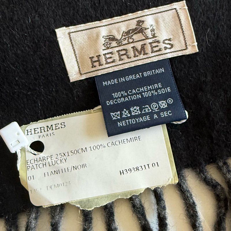 全新Hermès黑灰雙面羊絨圍巾-3