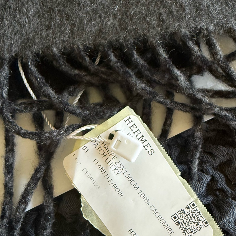 全新Hermès黑灰雙面羊絨圍巾-4