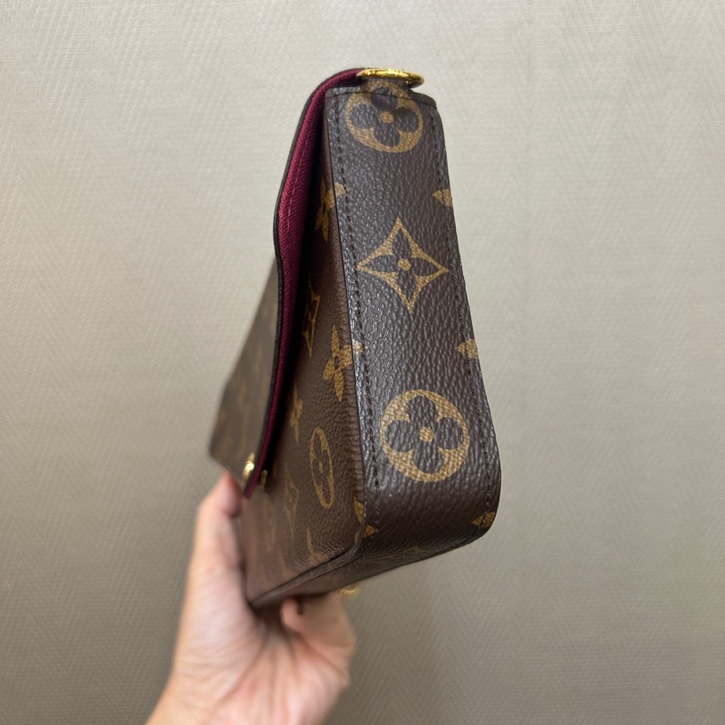 LV 原花金釦三合一信封下蓋鏈包-1