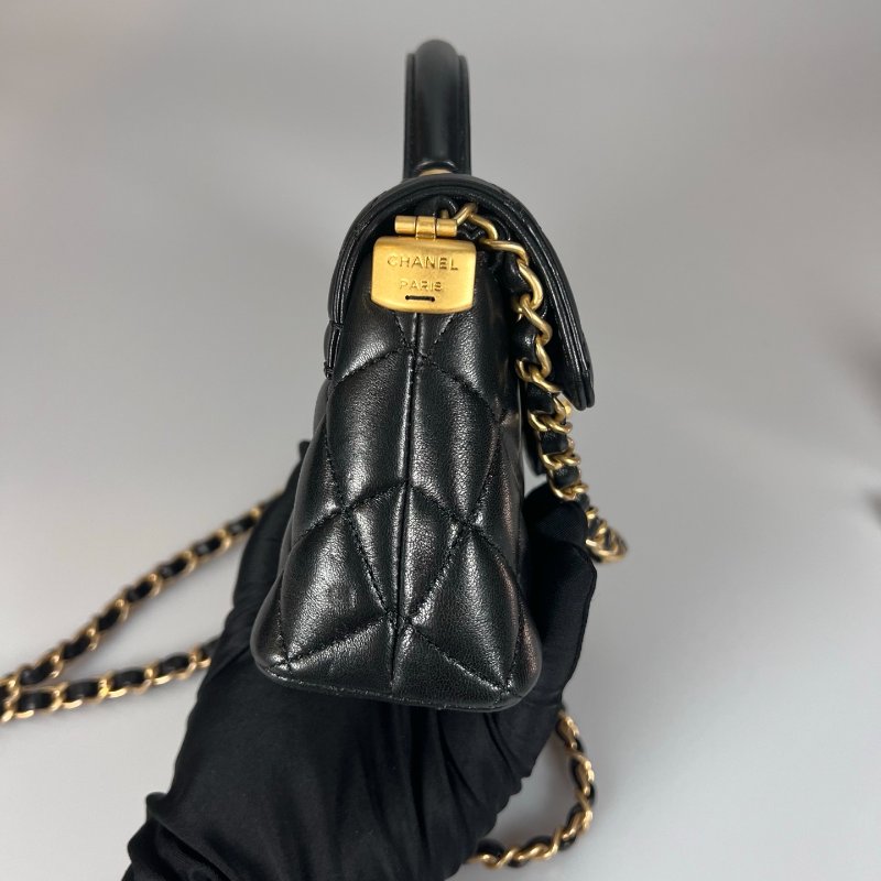 CHANEL CF HANDLE提把側肩包 黑羊皮 晶片款-2