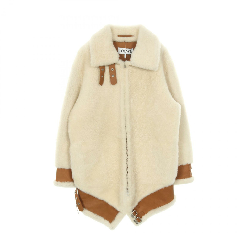 LOEWE 其他款式外套 H526Y19L54 皮革 白色 棕色 二手 女款-0