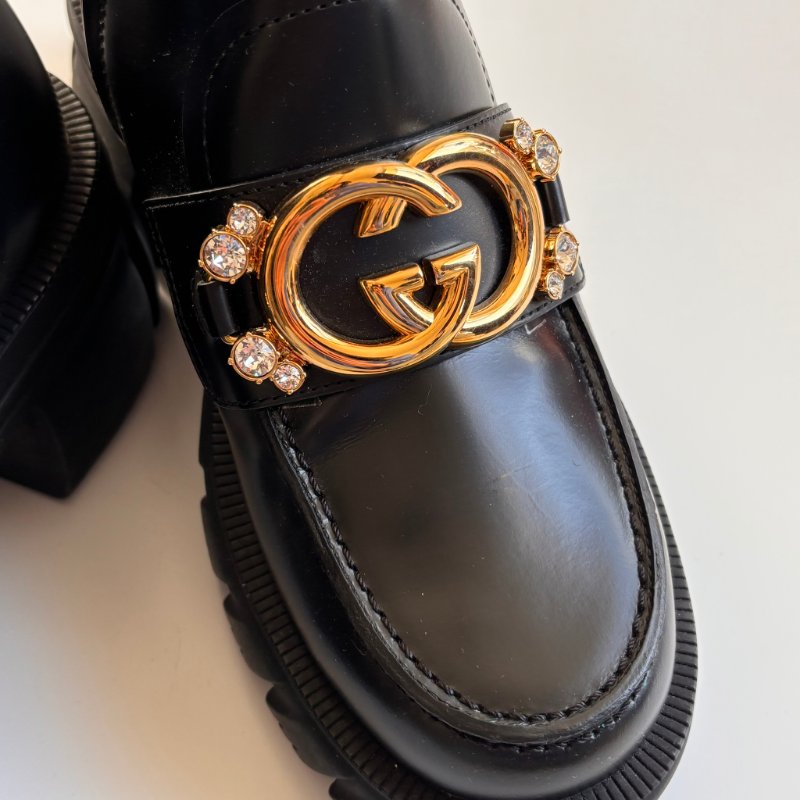 ::GUCCI:: Romance GG-Plaque Leather Ankle Boots 黑色皮革雙G水鑽皮革拉鍊靴子 35號-3