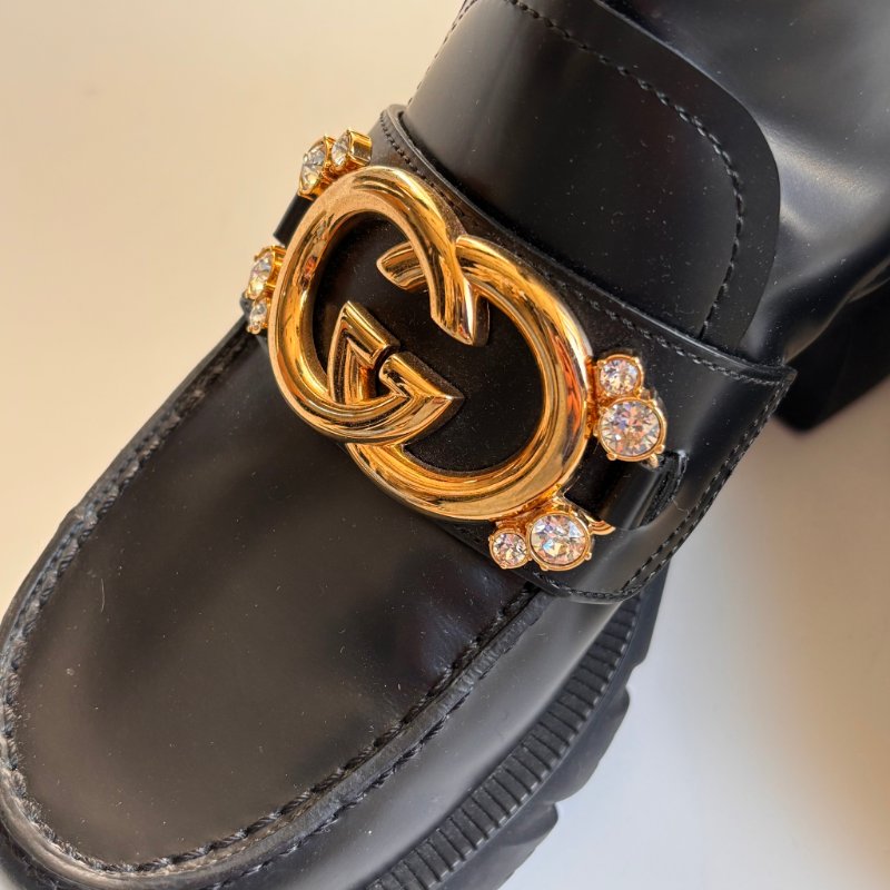 ::GUCCI:: Romance GG-Plaque Leather Ankle Boots 黑色皮革雙G水鑽皮革拉鍊靴子 35號-4