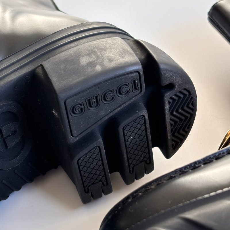 ::GUCCI:: Romance GG-Plaque Leather Ankle Boots 黑色皮革雙G水鑽皮革拉鍊靴子 35號-7