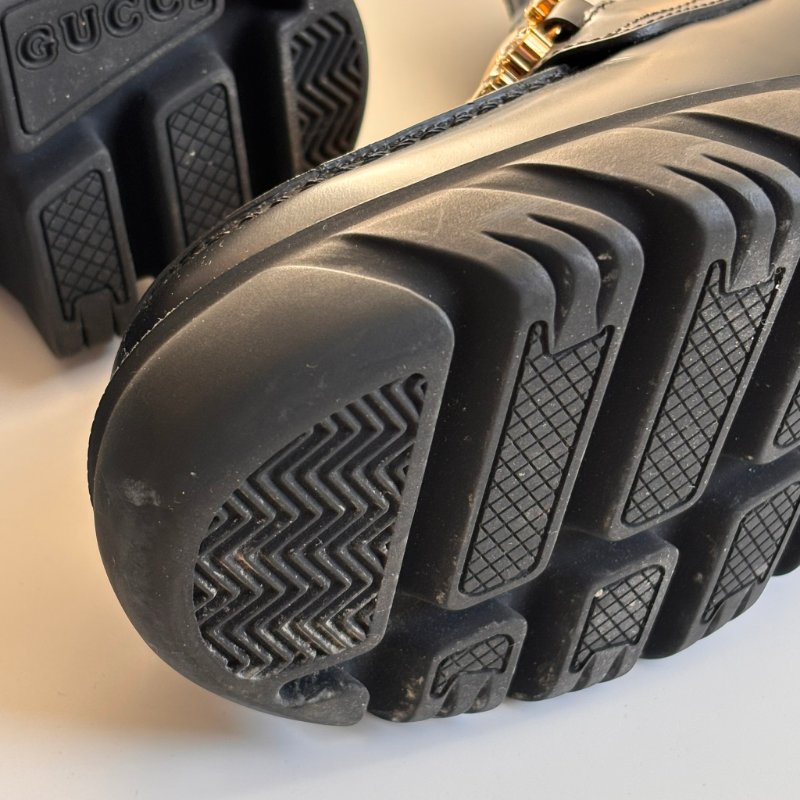 ::GUCCI:: Romance GG-Plaque Leather Ankle Boots 黑色皮革雙G水鑽皮革拉鍊靴子 35號-8