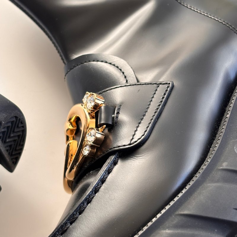 ::GUCCI:: Romance GG-Plaque Leather Ankle Boots 黑色皮革雙G水鑽皮革拉鍊靴子 35號-14