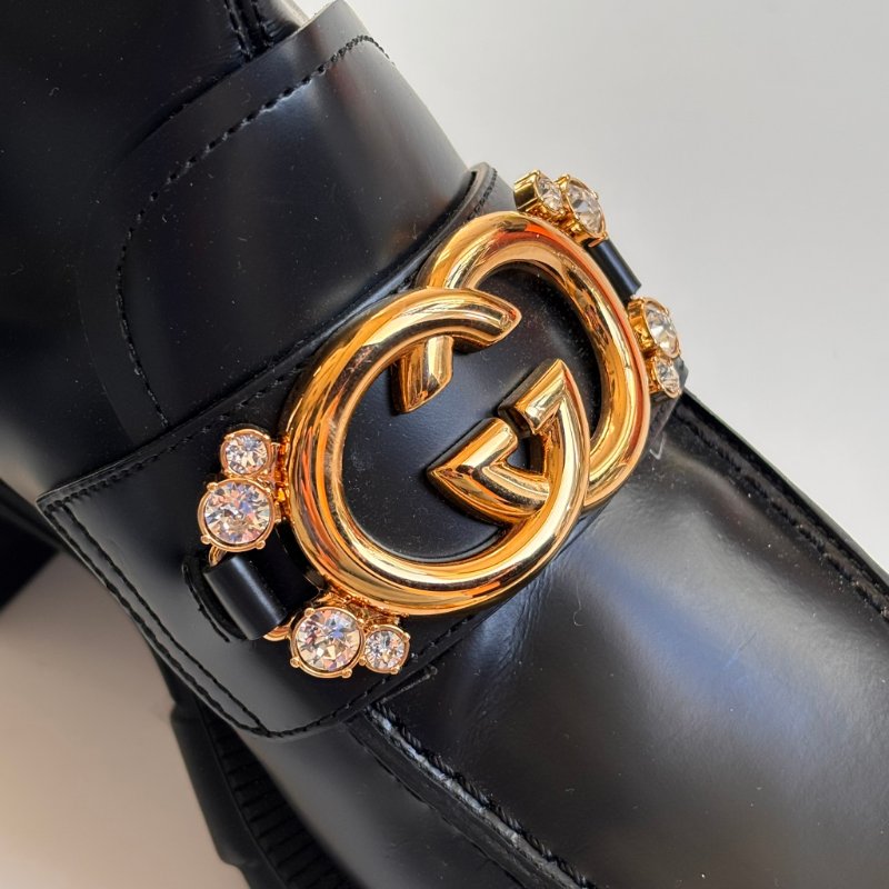 ::GUCCI:: Romance GG-Plaque Leather Ankle Boots 黑色皮革雙G水鑽皮革拉鍊靴子 35號-16