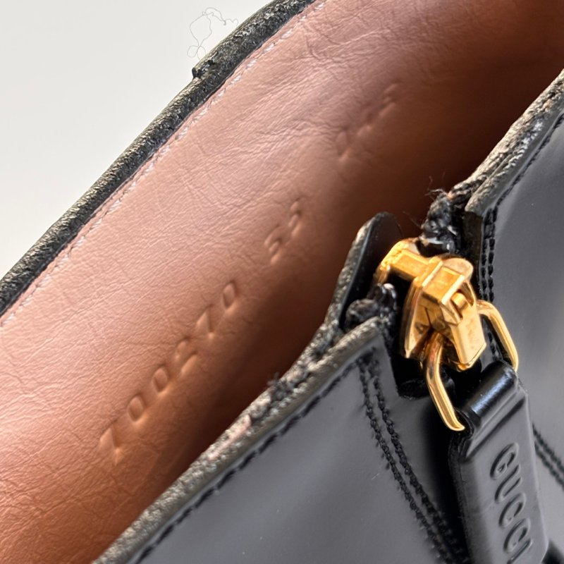 ::GUCCI:: Romance GG-Plaque Leather Ankle Boots 黑色皮革雙G水鑽皮革拉鍊靴子 35號-18