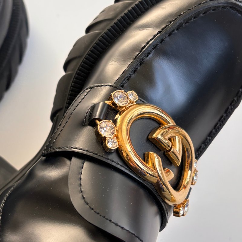 ::GUCCI:: Romance GG-Plaque Leather Ankle Boots 黑色皮革雙G水鑽皮革拉鍊靴子 35號-25