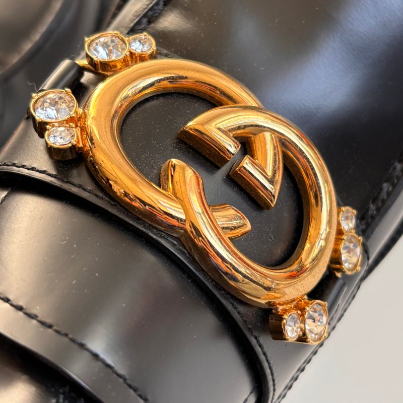 ::GUCCI:: Romance GG-Plaque Leather Ankle Boots 黑色皮革雙G水鑽皮革拉鍊靴子 35號-26