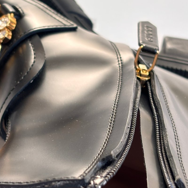 ::GUCCI:: Romance GG-Plaque Leather Ankle Boots 黑色皮革雙G水鑽皮革拉鍊靴子 35號-44