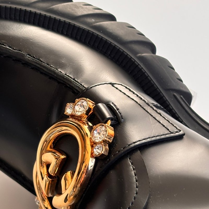 ::GUCCI:: Romance GG-Plaque Leather Ankle Boots 黑色皮革雙G水鑽皮革拉鍊靴子 35號-45