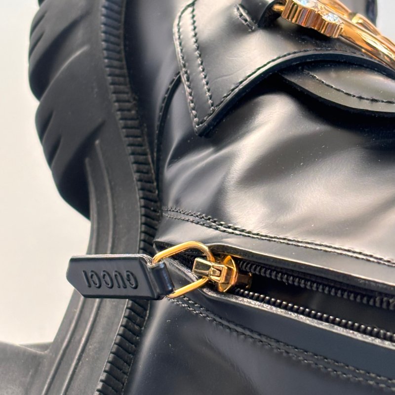 ::GUCCI:: Romance GG-Plaque Leather Ankle Boots 黑色皮革雙G水鑽皮革拉鍊靴子 35號-46