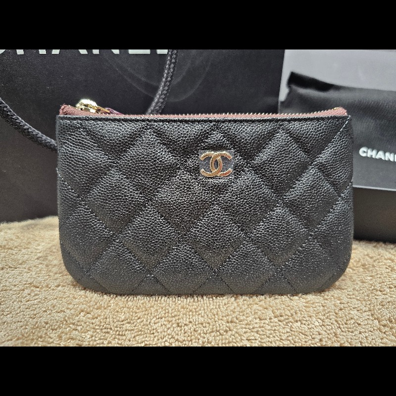 CHANEL 一字金典零錢包 黑金-5