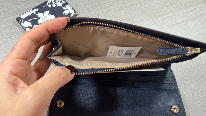 Michael Kors 塗層皮革花卉印花對折皮夾帶卡套，兩件套-1