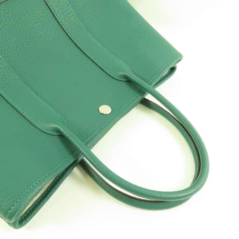 HERMES Negonda皮革Garden Party TPM銀扣手挽袋Malachite-7