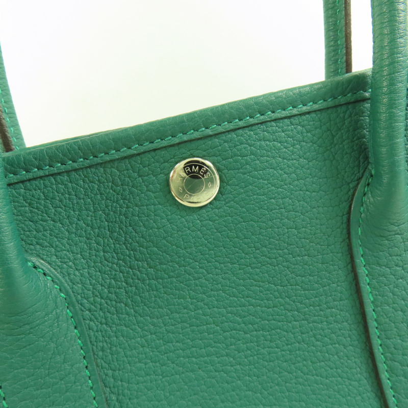 HERMES Negonda皮革Garden Party TPM銀扣手挽袋Malachite-8