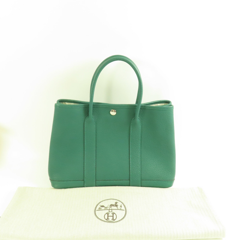 HERMES Negonda皮革Garden Party TPM銀扣手挽袋Malachite-9