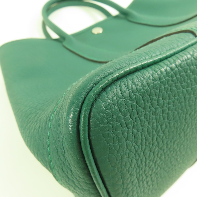 HERMES Negonda皮革Garden Party TPM銀扣手挽袋Malachite-10